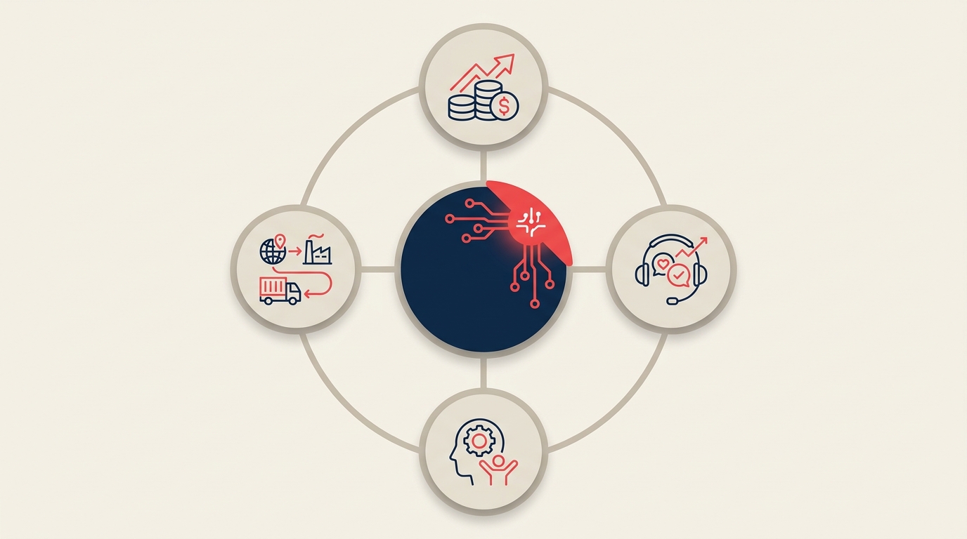 AI tools for business operations showing deployment across finance, HR, supply chain, and customer operations functions