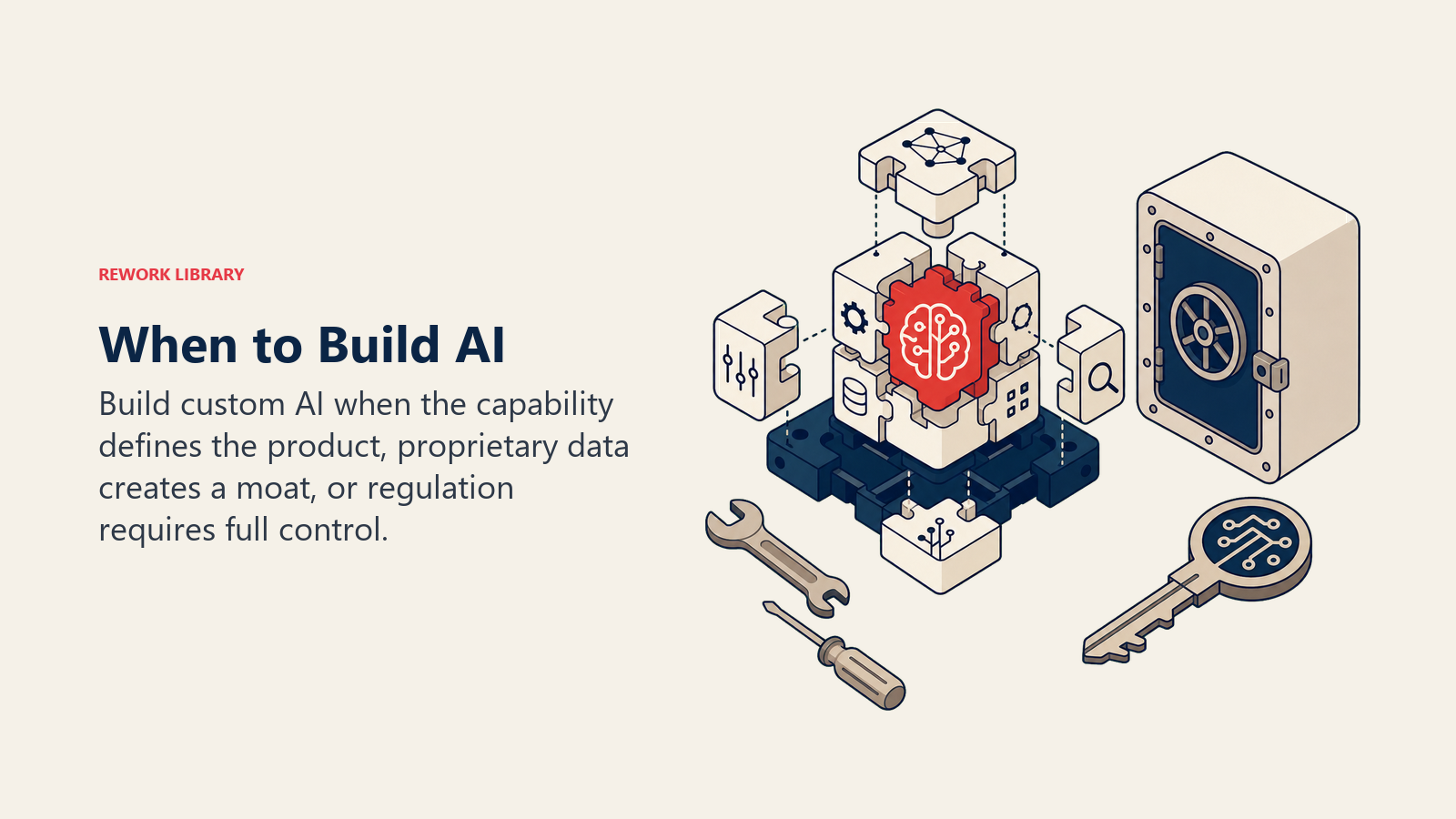 When to Build AI shown as bespoke AI engine on engineering bench