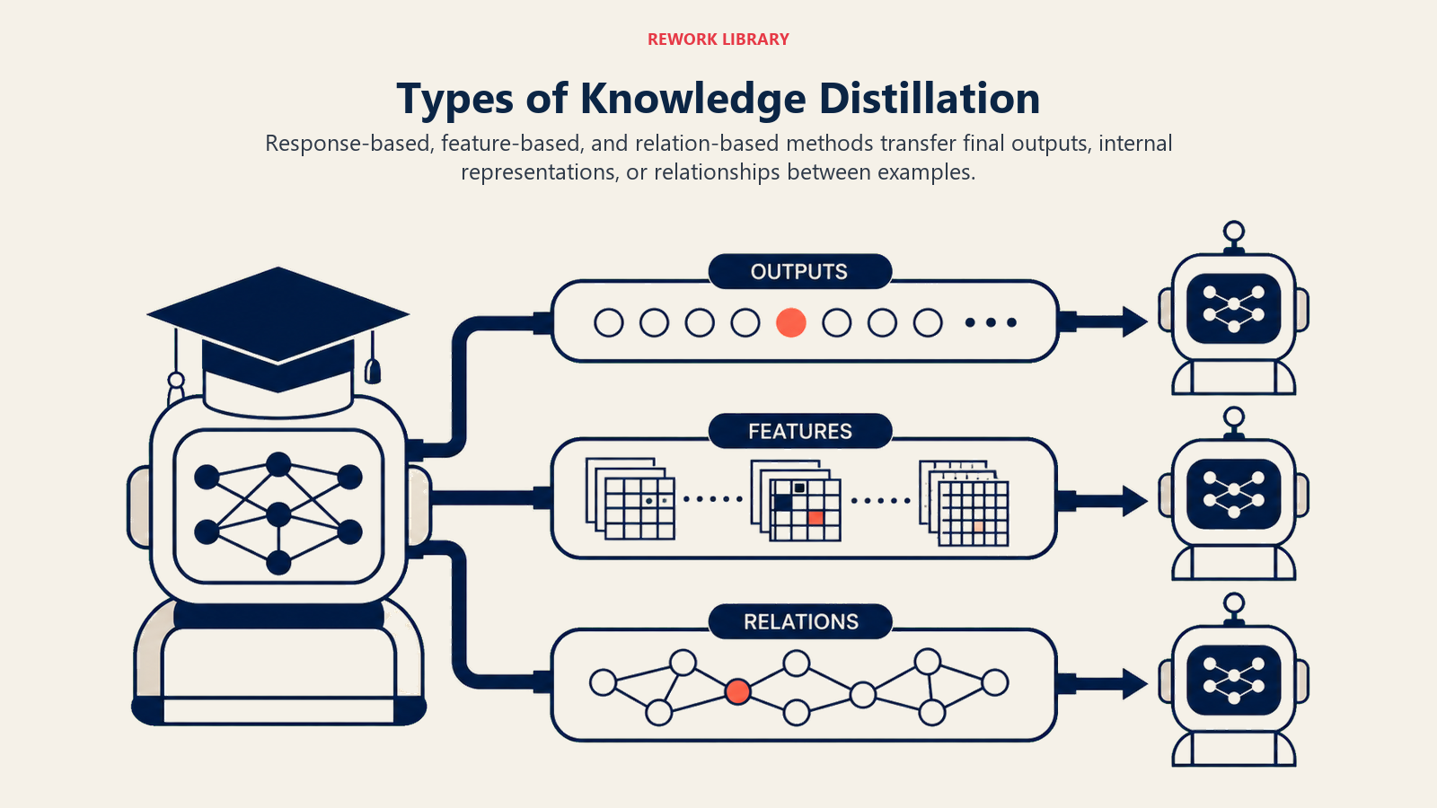 Types of Knowledge Distillation shown as three transfer channels