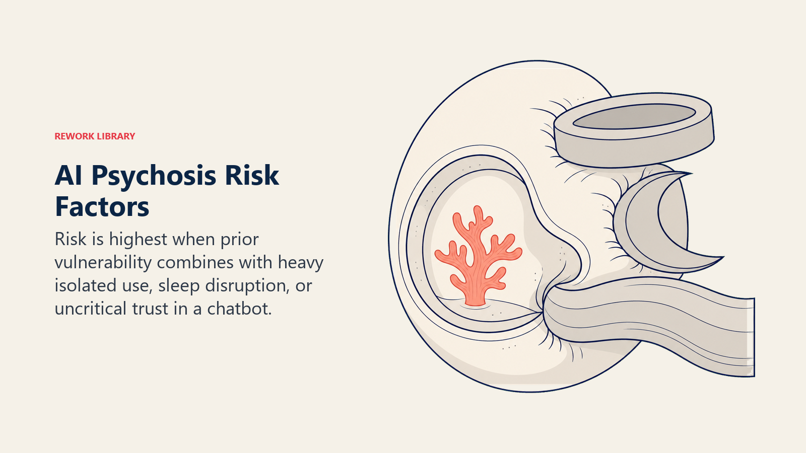 AI psychosis risk factors represented by a protective shell under pressure around a vulnerable coral signal
