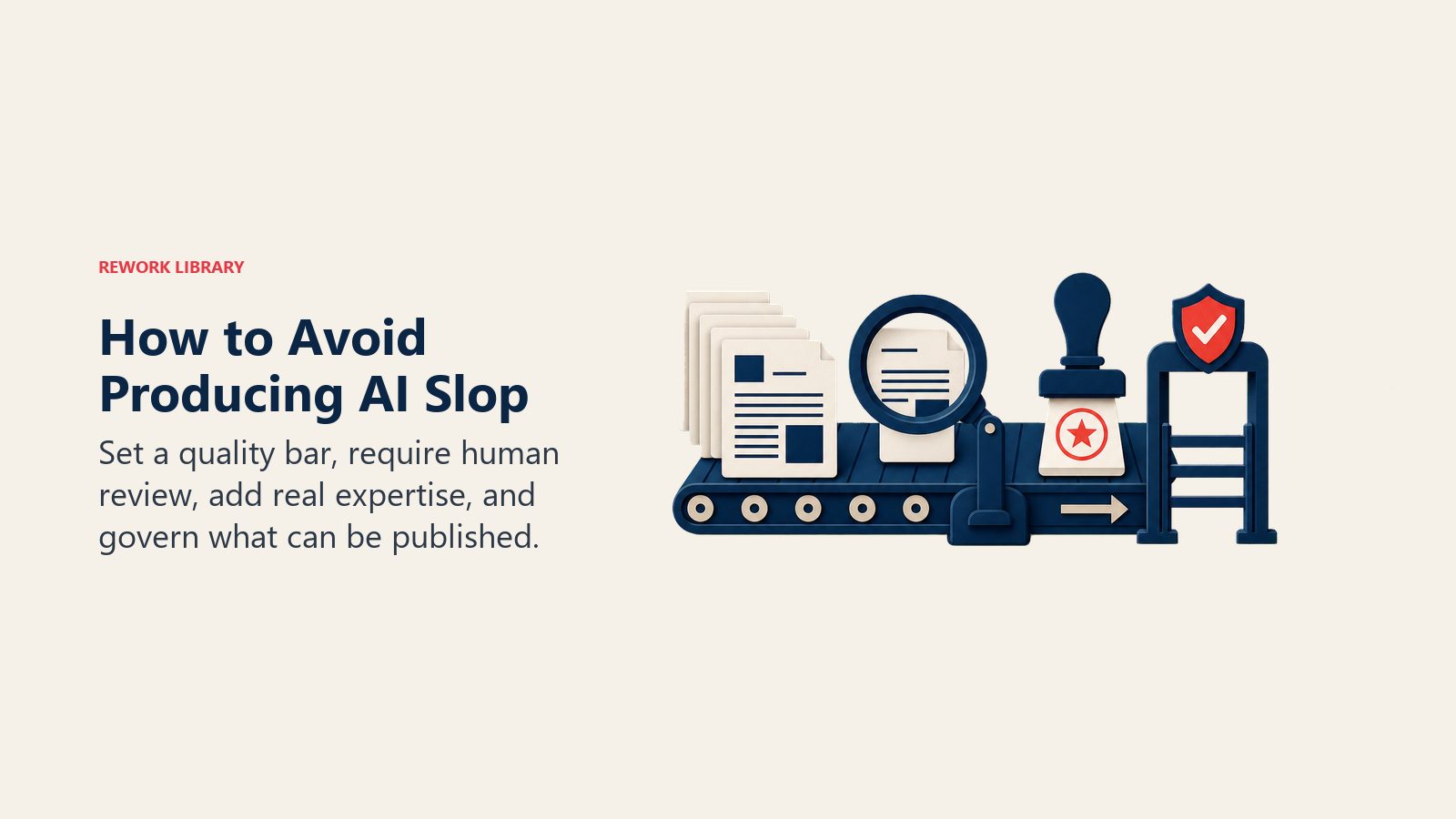 How to Avoid Producing AI Slop illustrated as human-controlled refinement line