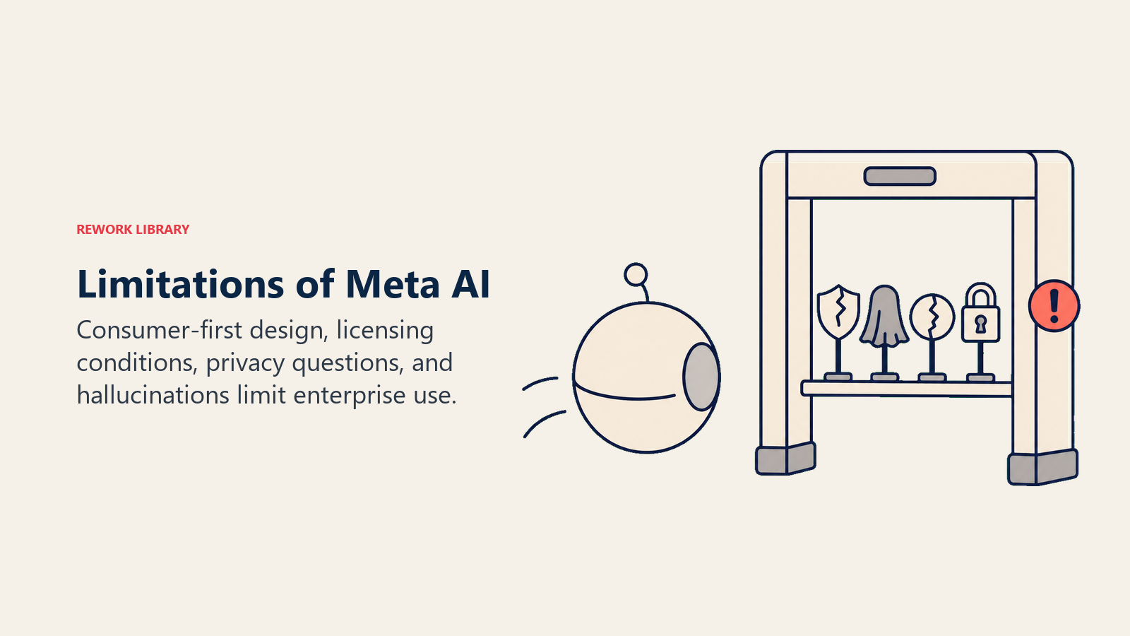 Meta AI limitations shown as a consumer assistant meeting an enterprise risk checkpoint