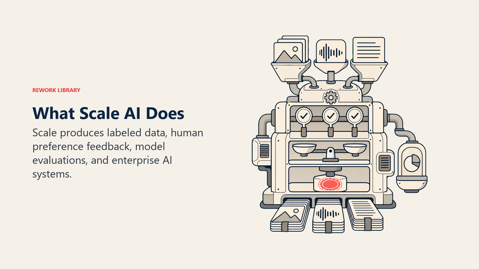 What Scale AI does shown as a data foundry producing labeled data, preference feedback, model evaluations, and AI systems