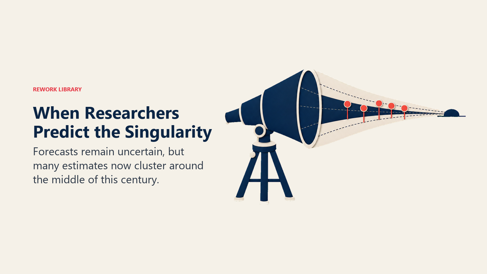 When Researchers Predict the Singularity illustrated as uncertain forecasts converging toward mid-century