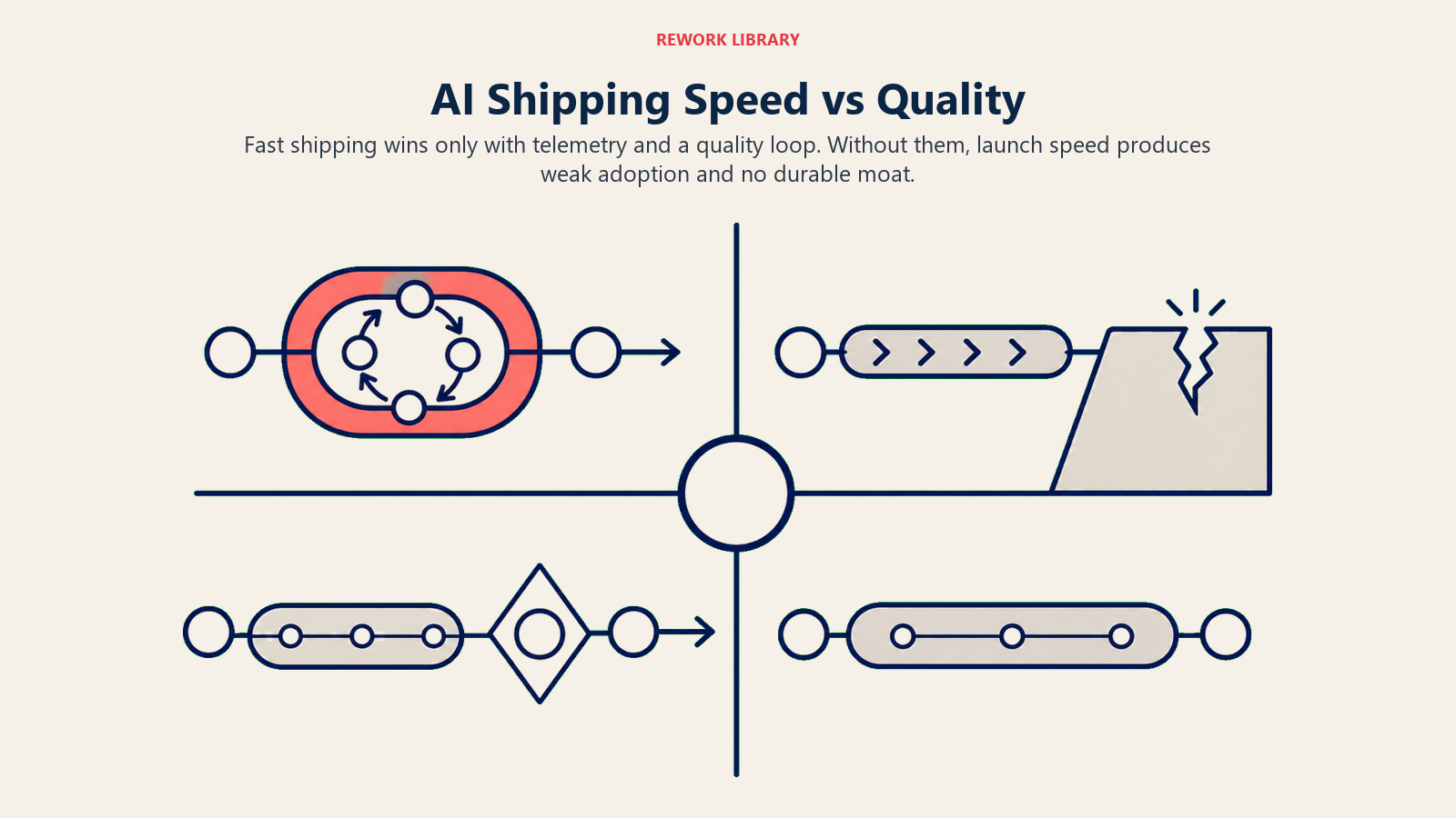 AI shipping speed versus quality matrix highlighting fast releases with telemetry