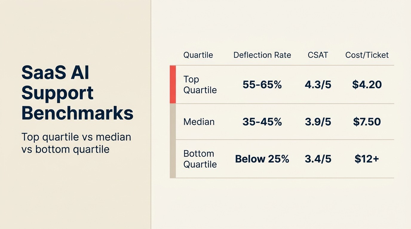 SaaS AI Support Benchmarks: top quartile so với median so với bottom quartile