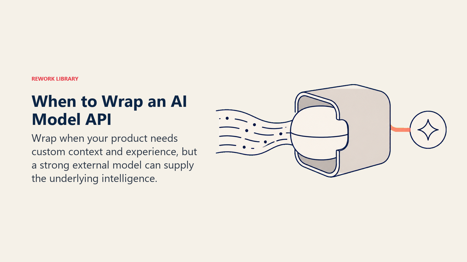 When to wrap an AI model API shown as an external model core fitted into a custom SaaS product sleeve