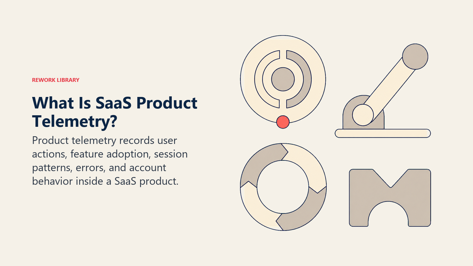 SaaS product telemetry defined through a specimen tray of feature events, sessions, errors, and account behavior