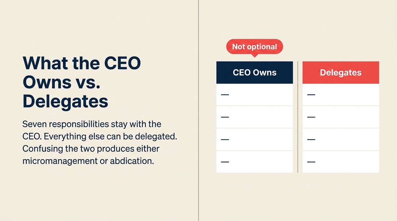 Trách nhiệm CEO so với ủy quyền trong chuyển đổi AI, thể hiện sự phân chia trách nhiệm giữa CIO, COO và CHRO
