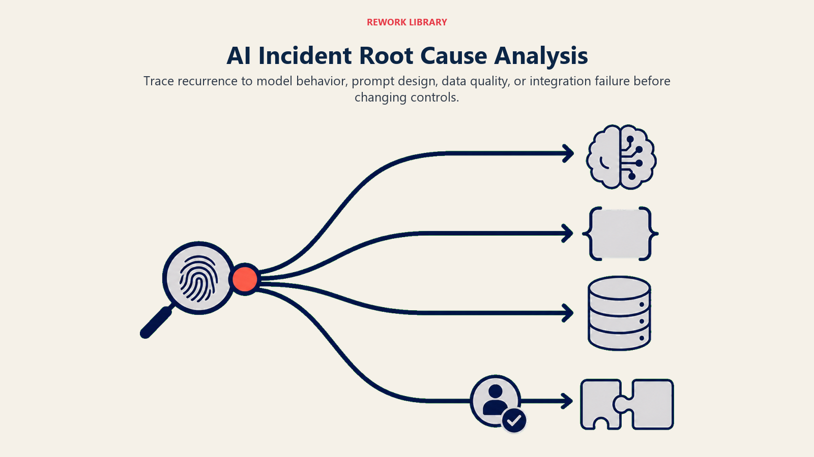 AI incident root cause analysis tracing failures to the model, prompt design, data, or integration