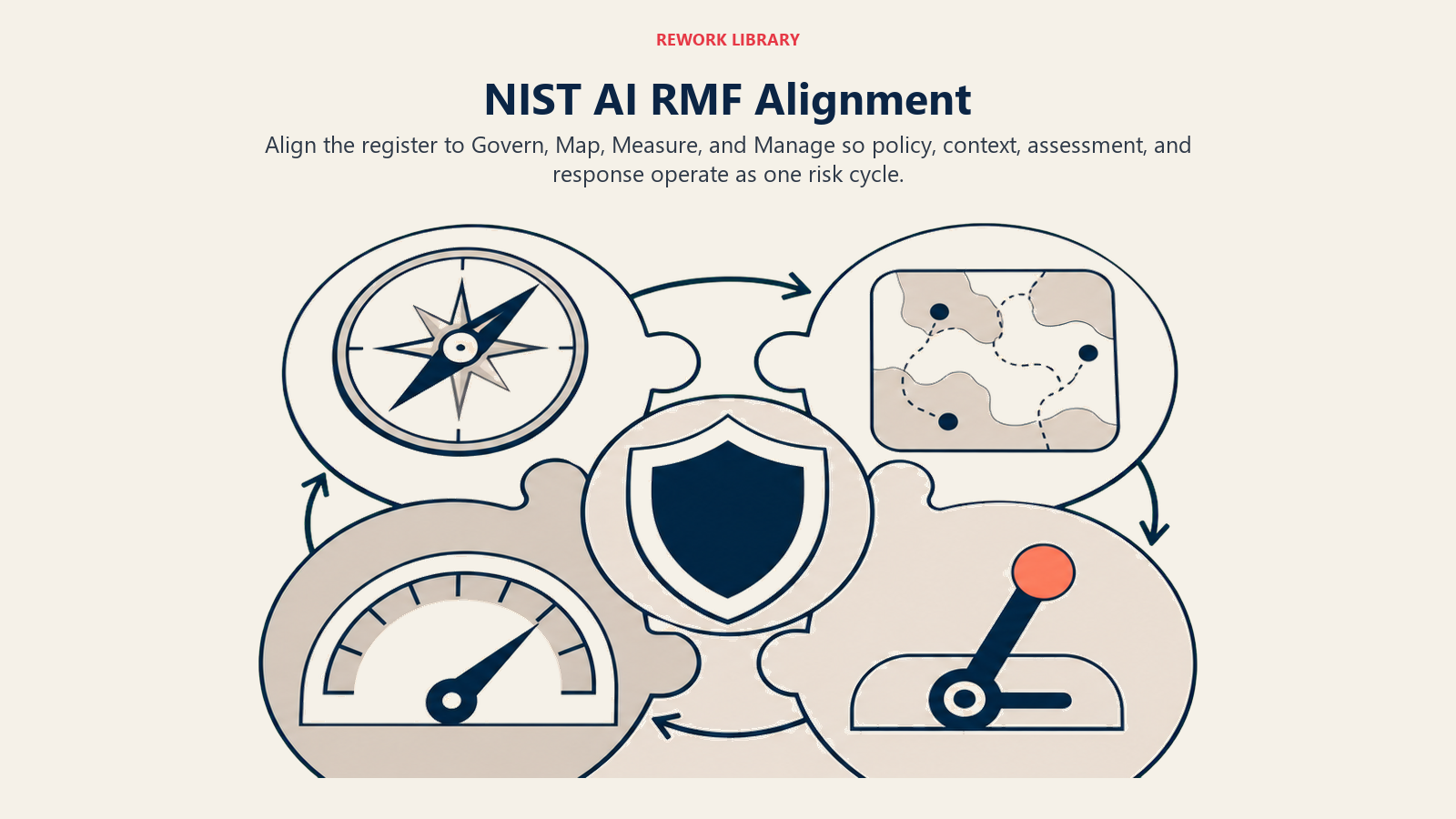 NIST AI RMF alignment connecting Govern, Map, Measure, and Manage in one risk cycle