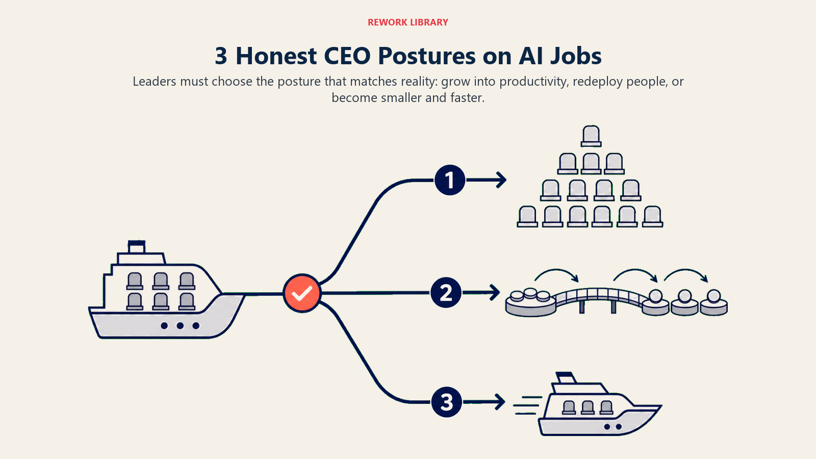 Three honest CEO postures for AI jobs: grow, redeploy, or become smaller and faster