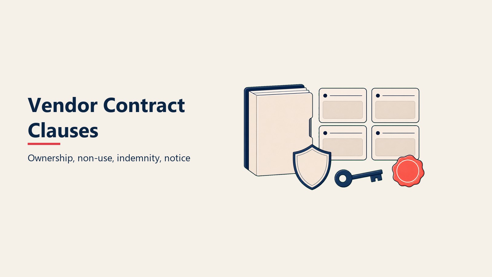 Vendor AI contract clause kit with ownership grant, training data non-use, indemnification, and notification provisions