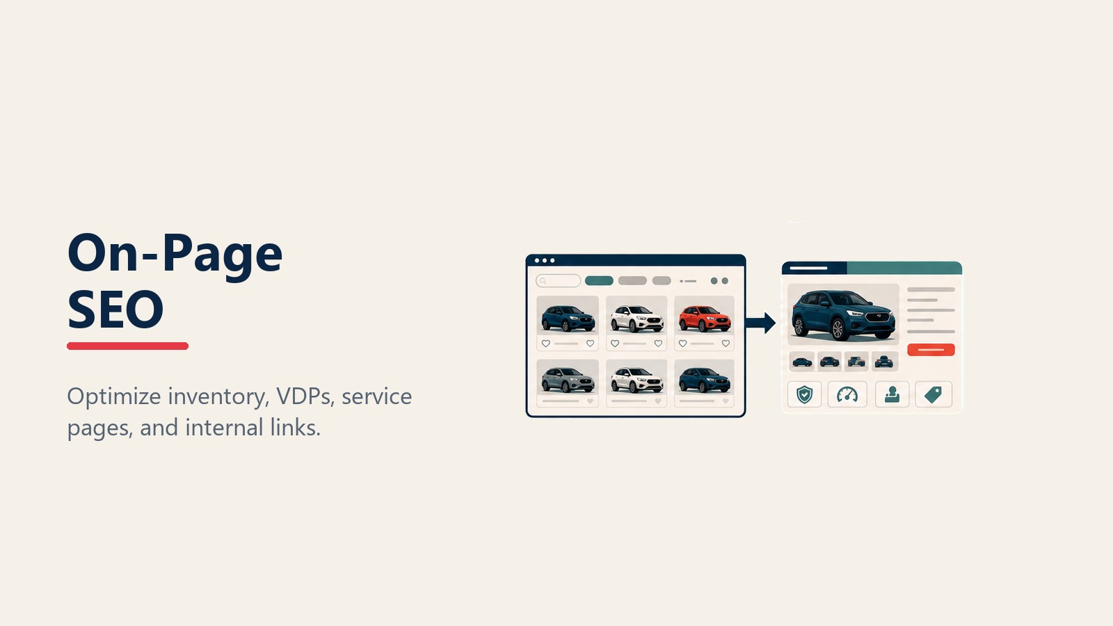 On-page SEO for dealership inventory pages and vehicle detail pages