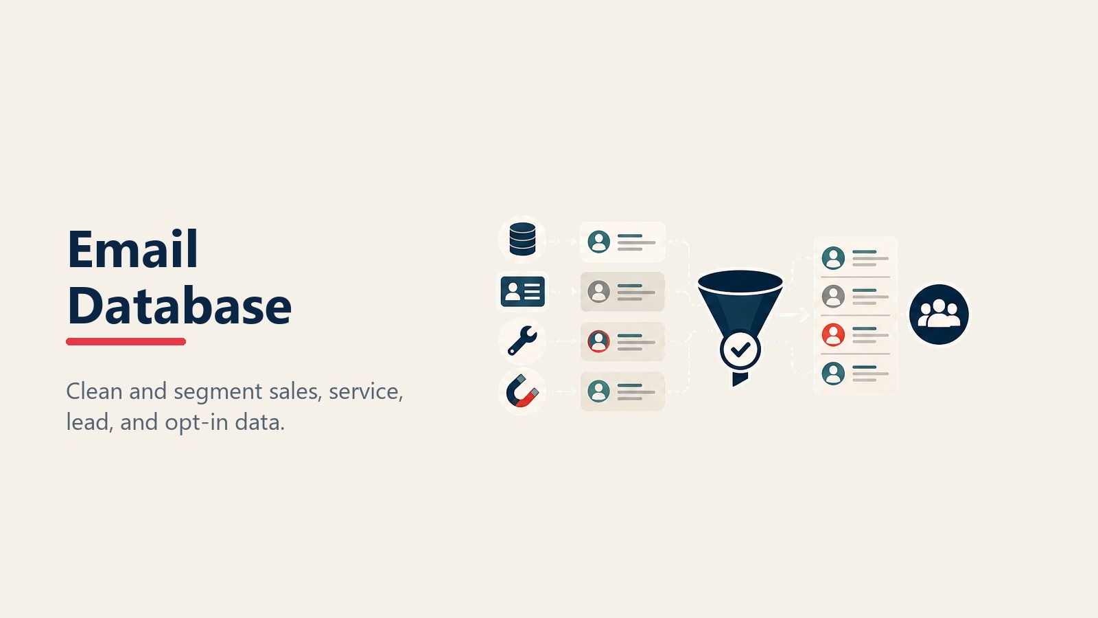 Building dealership email database from DMS CRM service customers and leads