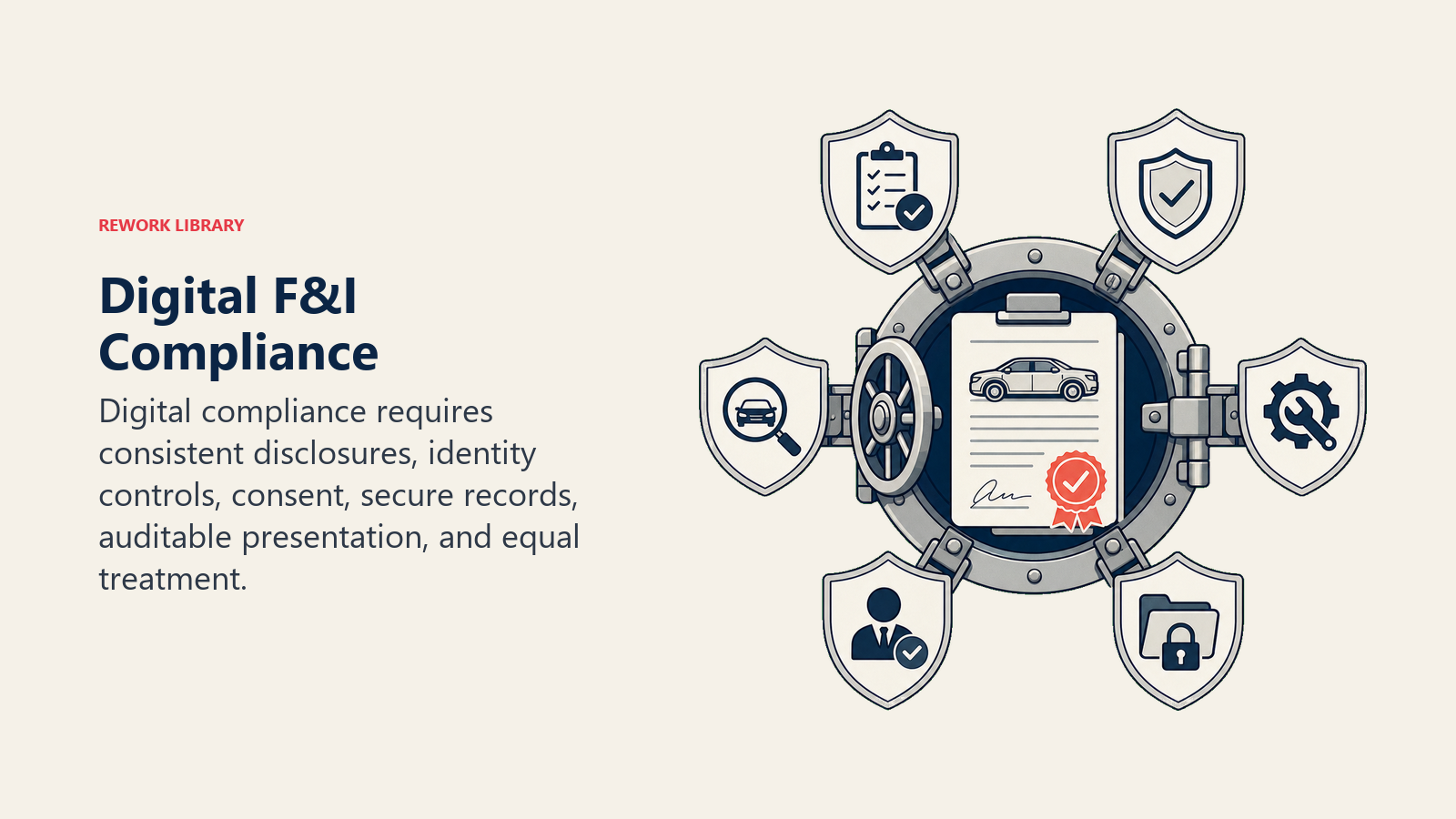 Digital F&I Compliance shown as compliance vault for an automotive dealership