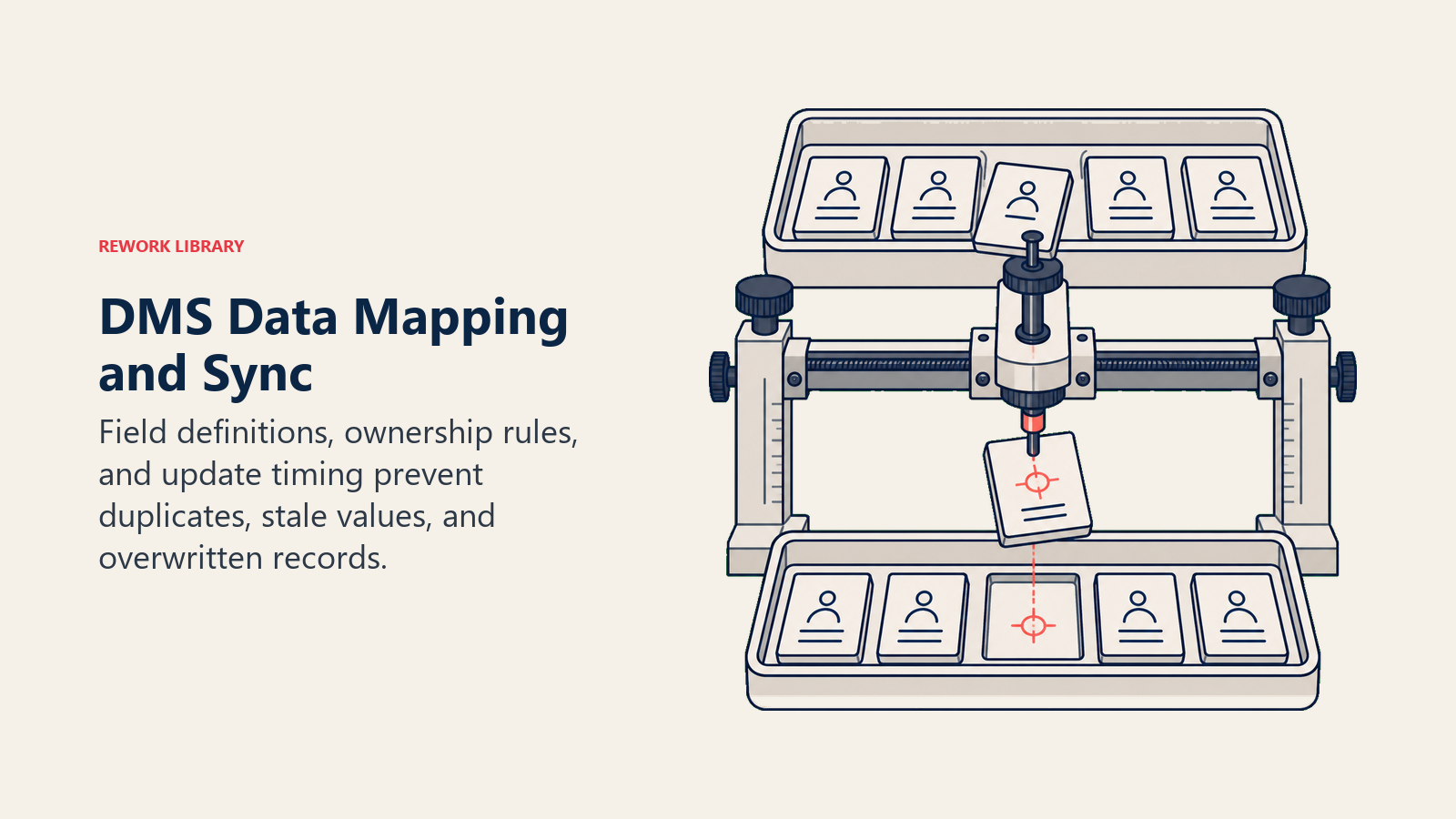 DMS Data Mapping and Sync illustrated with data mapping jig