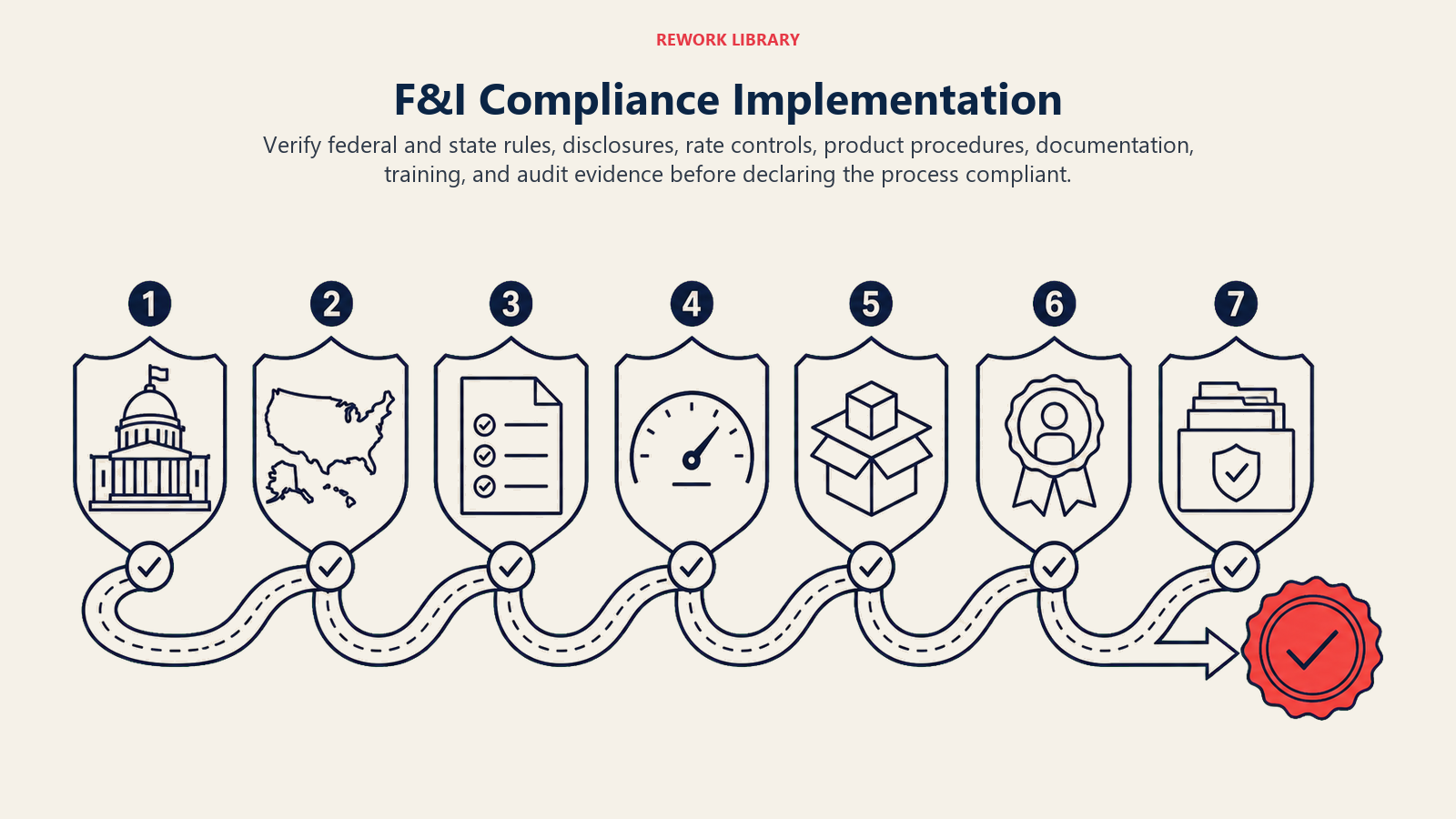 F&I compliance implementation sequence from policy verification to audit evidence