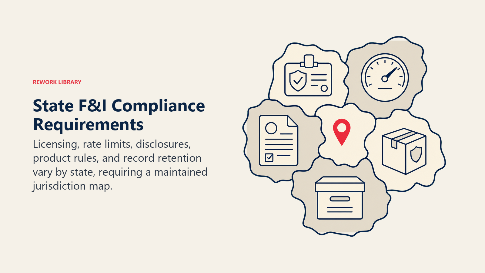 State F&I compliance requirements shown as a jurisdiction map with distinct licensing and disclosure gates