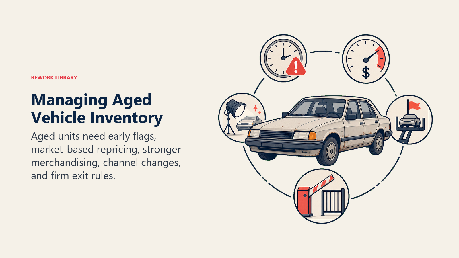 Managing Aged Vehicle Inventory shown as aged inventory rescue kit for an automotive dealership