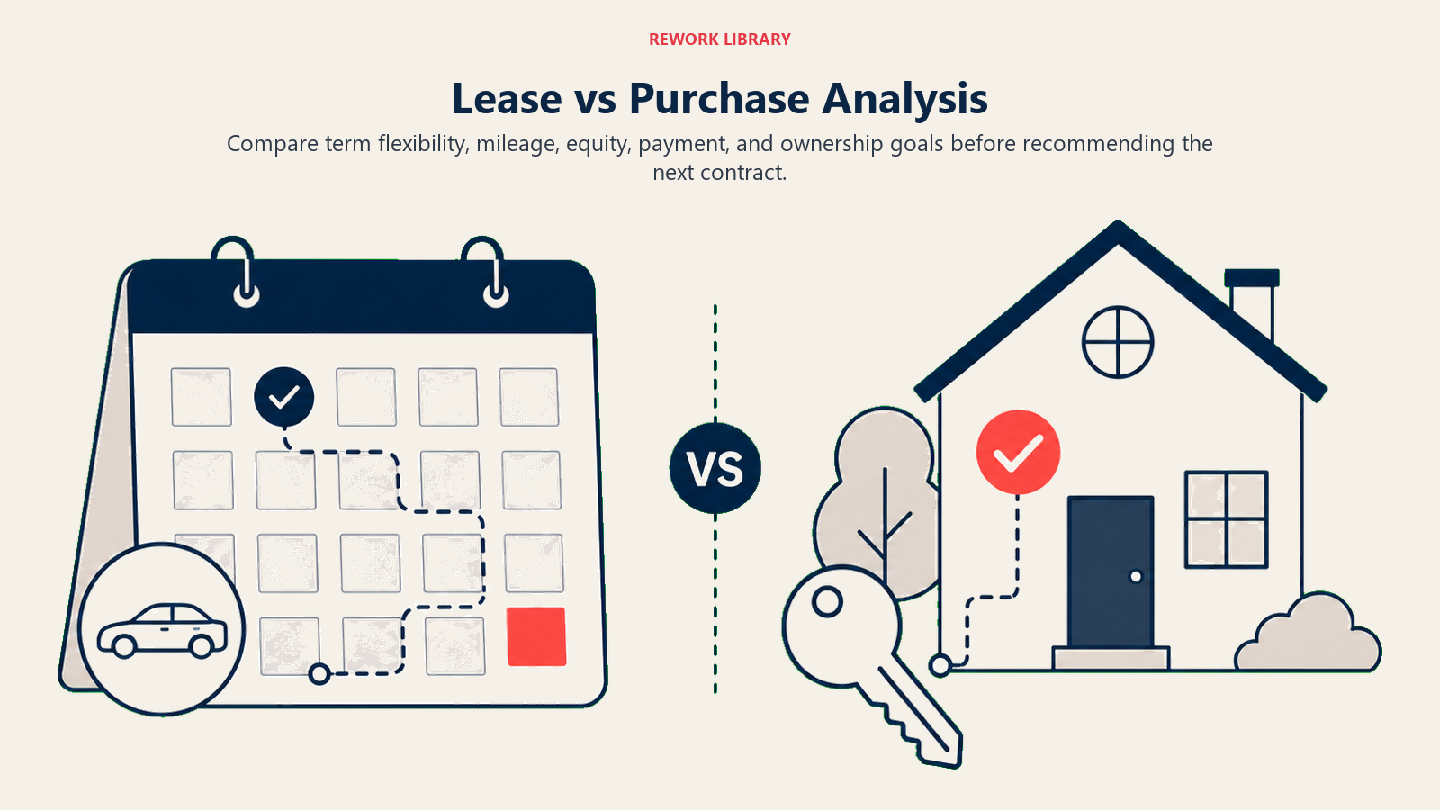 Lease vs Purchase Analysis illustrated with lease versus purchase paths