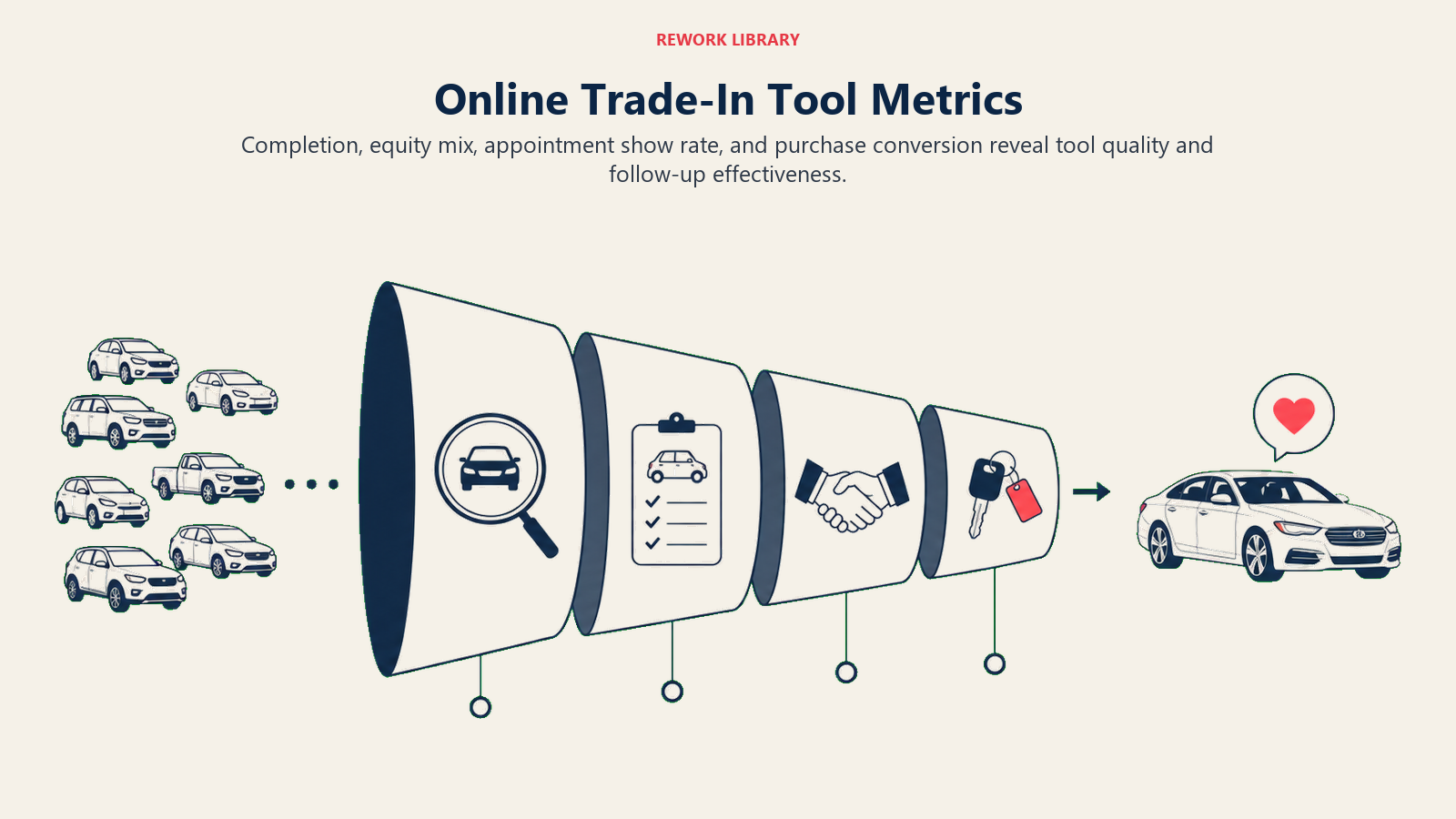 Online Trade-In Tool Metrics illustrated with trade tool metric funnel