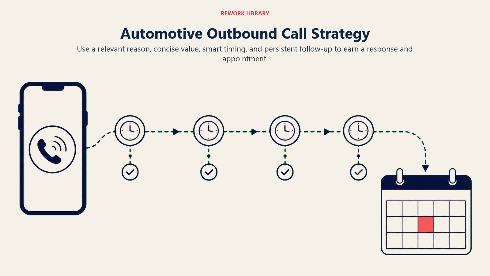 Automotive Outbound Call Strategy illustrated with outbound cadence clock