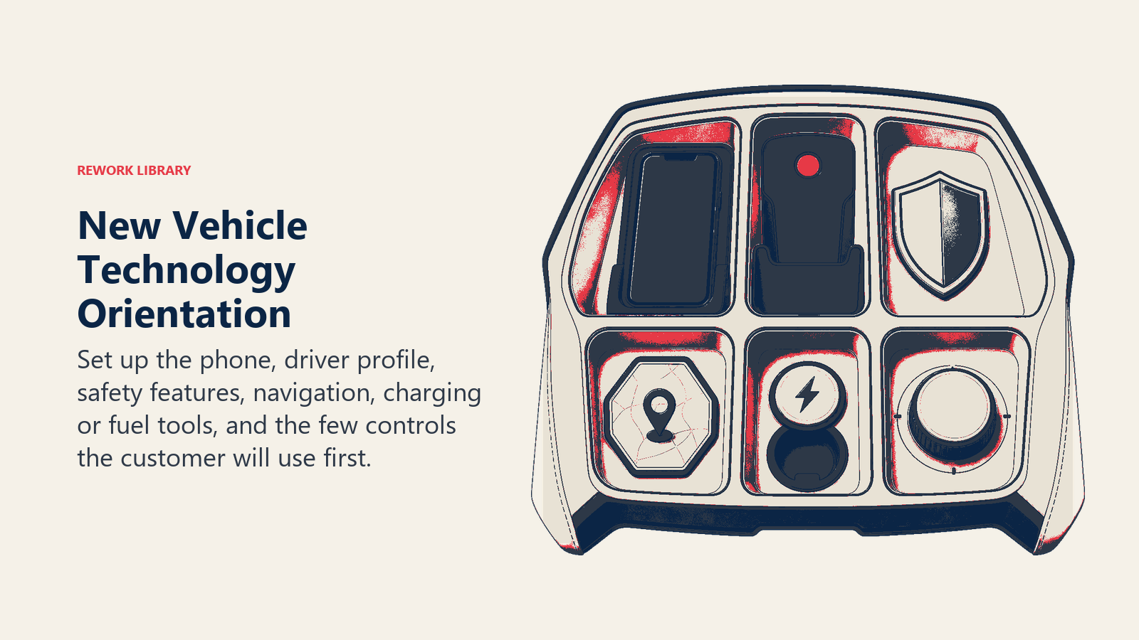 New vehicle technology orientation for phone, profile, safety, navigation and daily controls