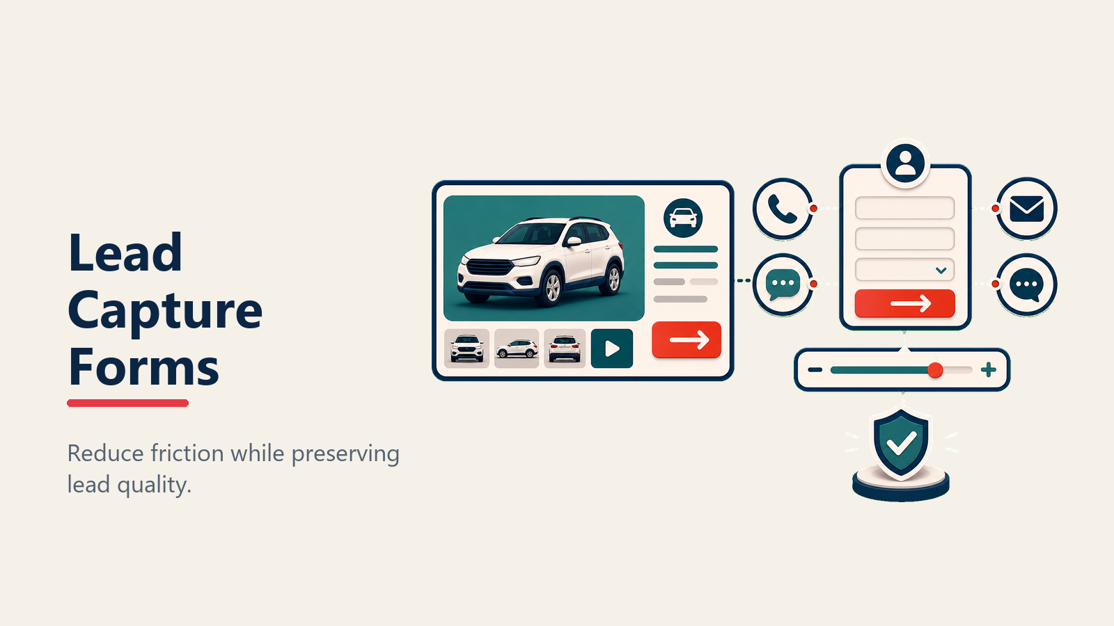 Lead capture form placement on a vehicle detail page