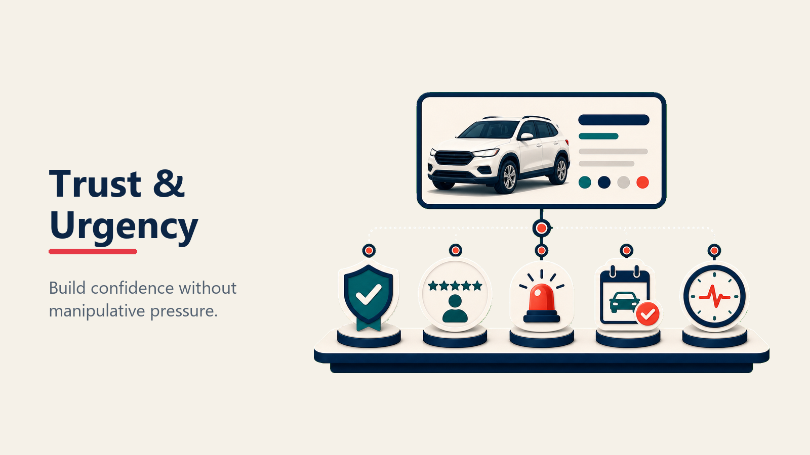 Trust and urgency elements for vehicle detail pages
