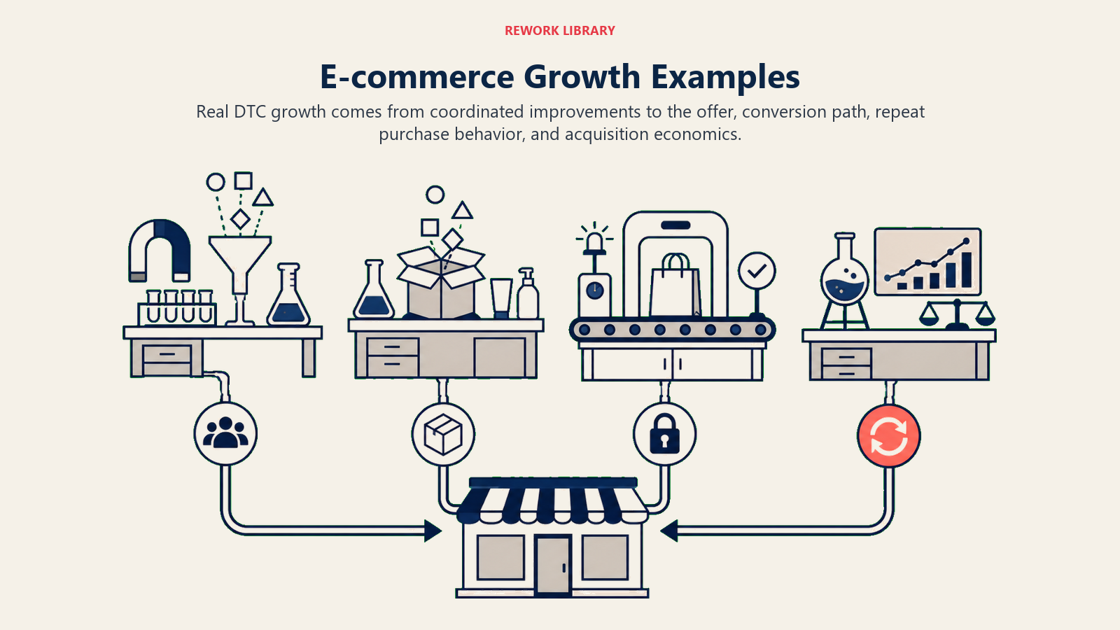 E-commerce growth case studies connecting offer, checkout, retention, and channel economics