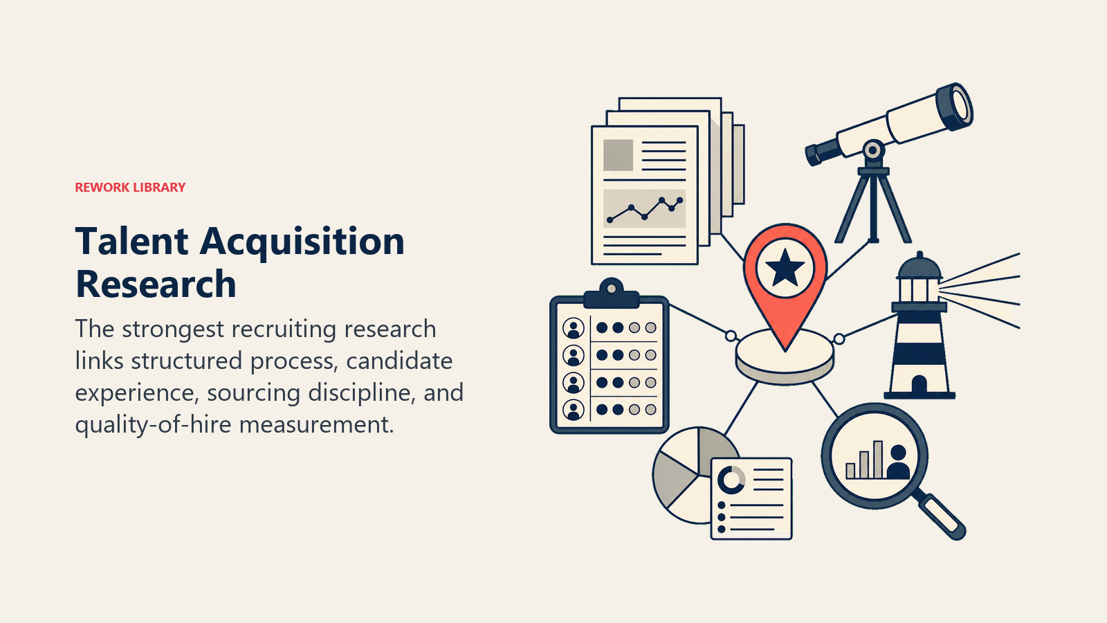 Talent acquisition research desk covering sourcing, interviews, candidate experience, and quality of hire