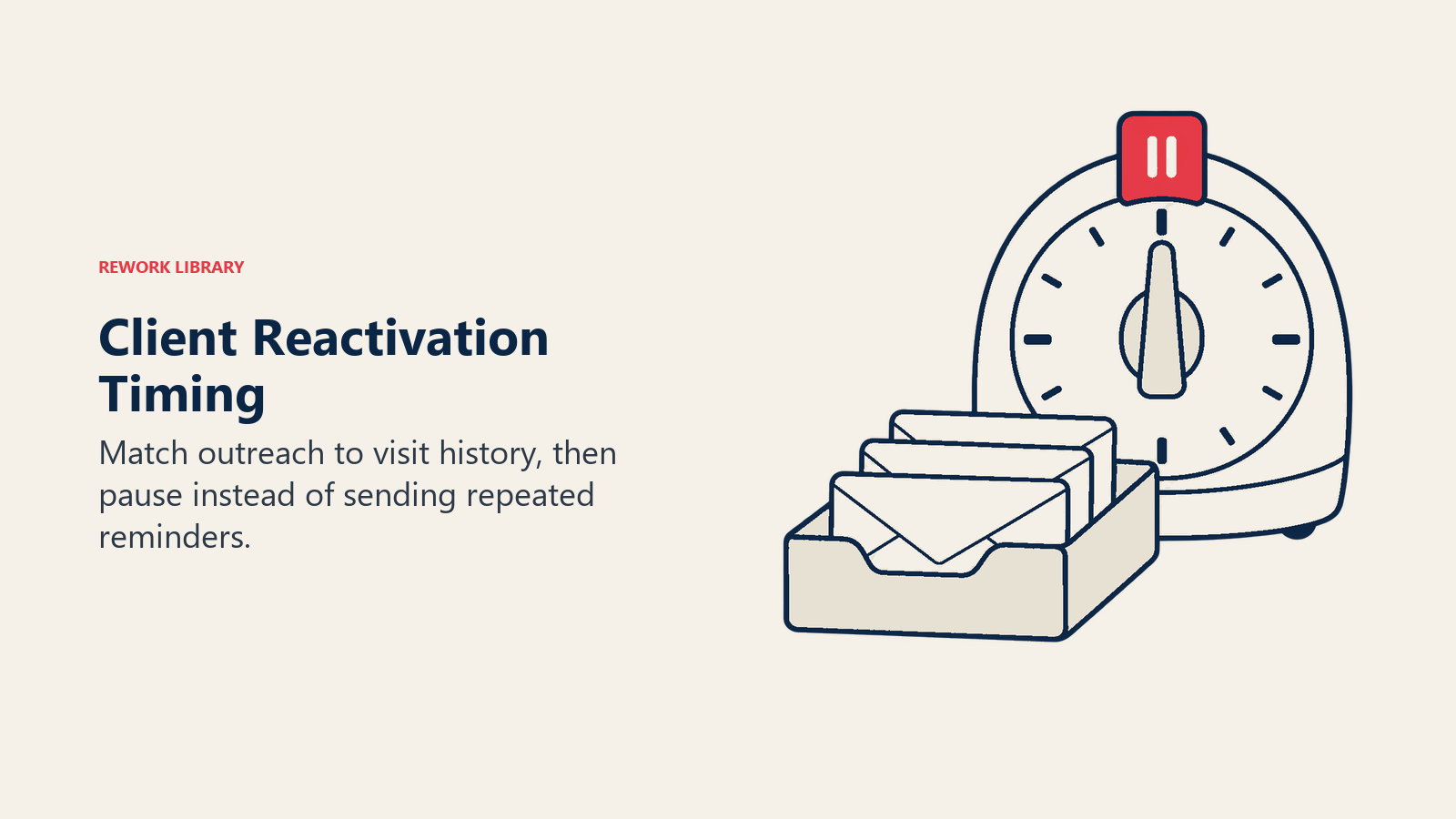 A timer and paused envelope tray show finite client reactivation outreach.