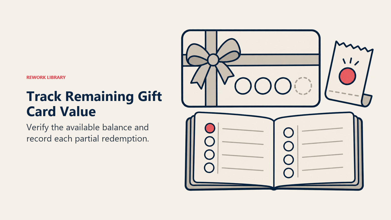 Track Remaining Gift Card Value: Verify the available balance and record each partial redemption.