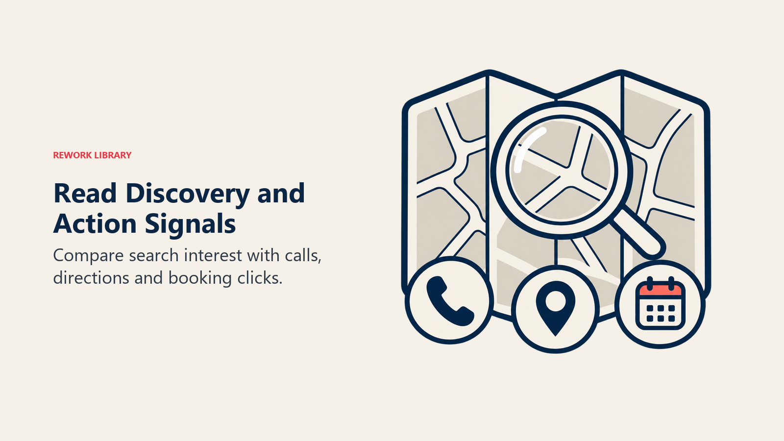 Read Discovery and Action Signals: Compare search interest with calls, directions and booking clicks.