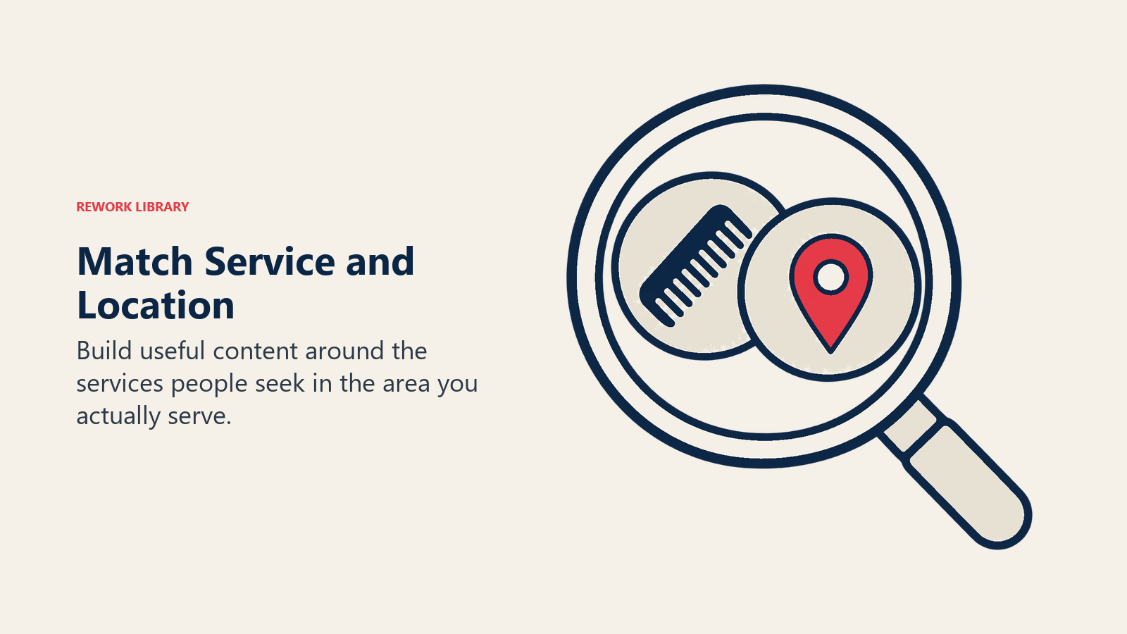 Match Service and Location illustrated by interlocking search tiles.