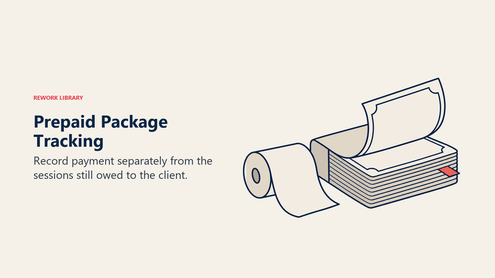 Prepaid Package Tracking: A prepaid receipt rests next to a booklet of unused service vouchers, distinguishing cash received from work still to deliver.
