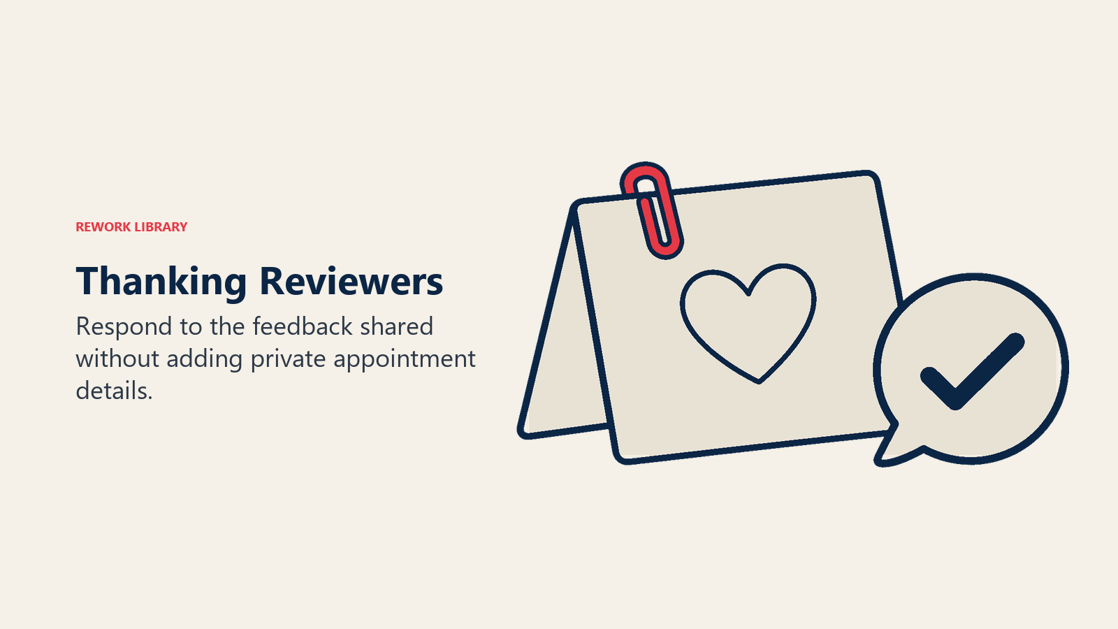 A thank-you note and acknowledgment bubble illustrate a respectful response to positive feedback