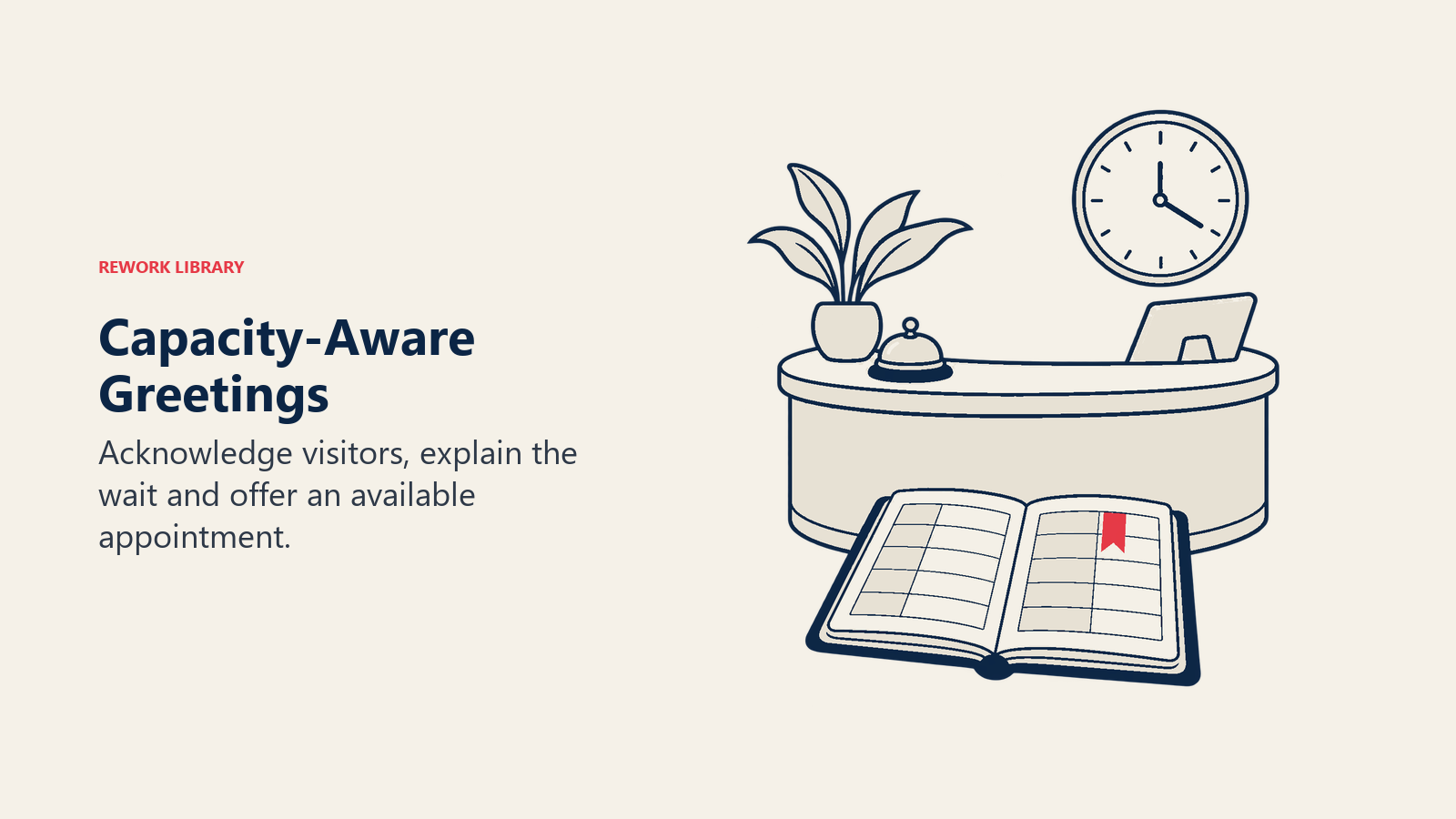 Capacity-Aware Greetings: Acknowledge visitors, explain the wait and offer an available appointment.