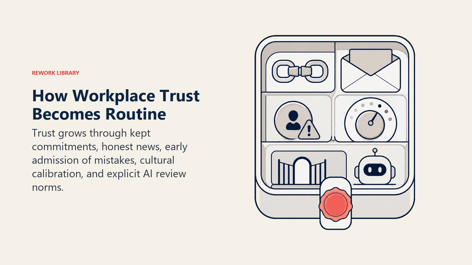 Workplace trust practice kit with commitments, honesty, cultural calibration, and AI review