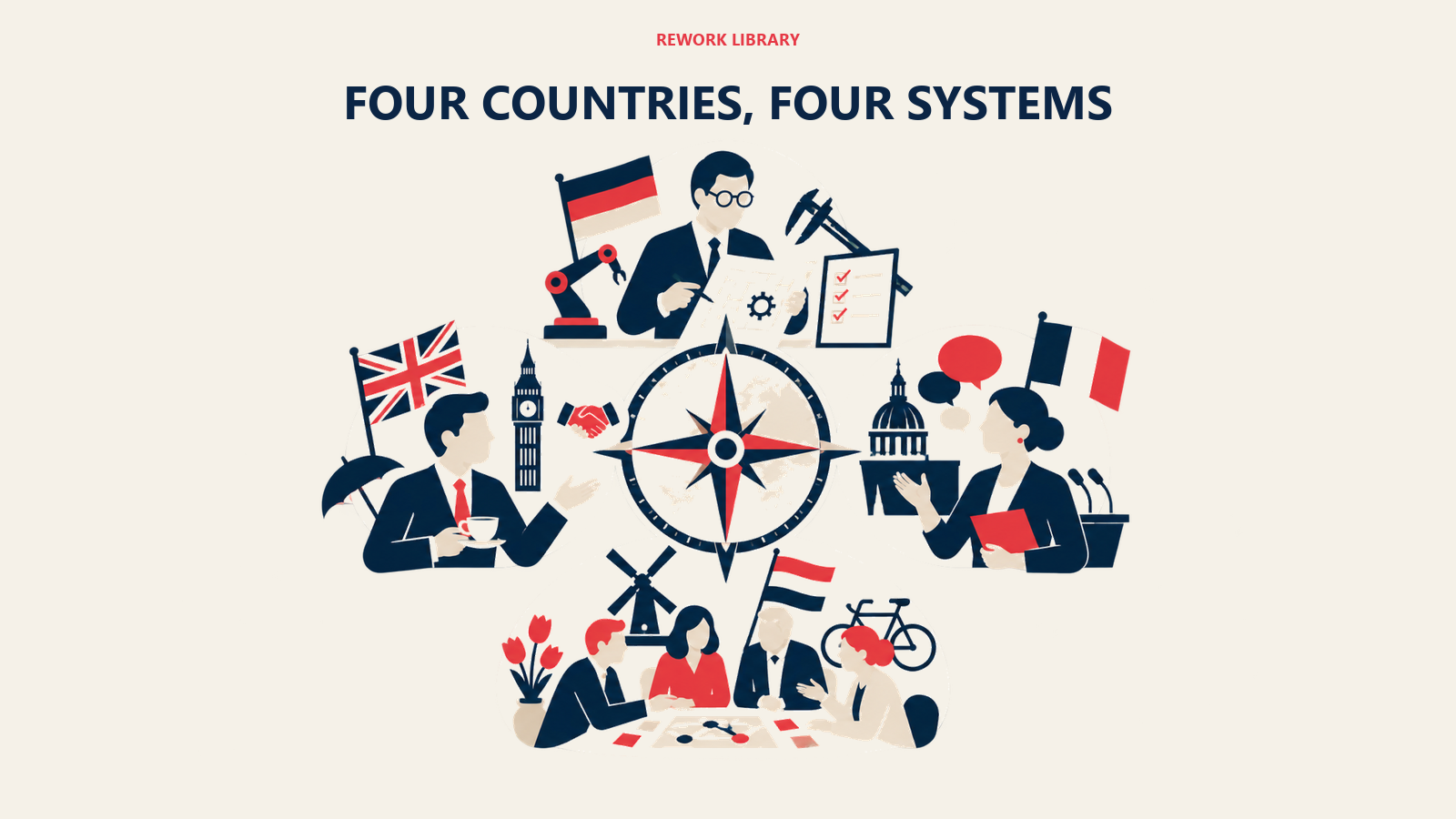 four countries, four systems shown as four-country compass