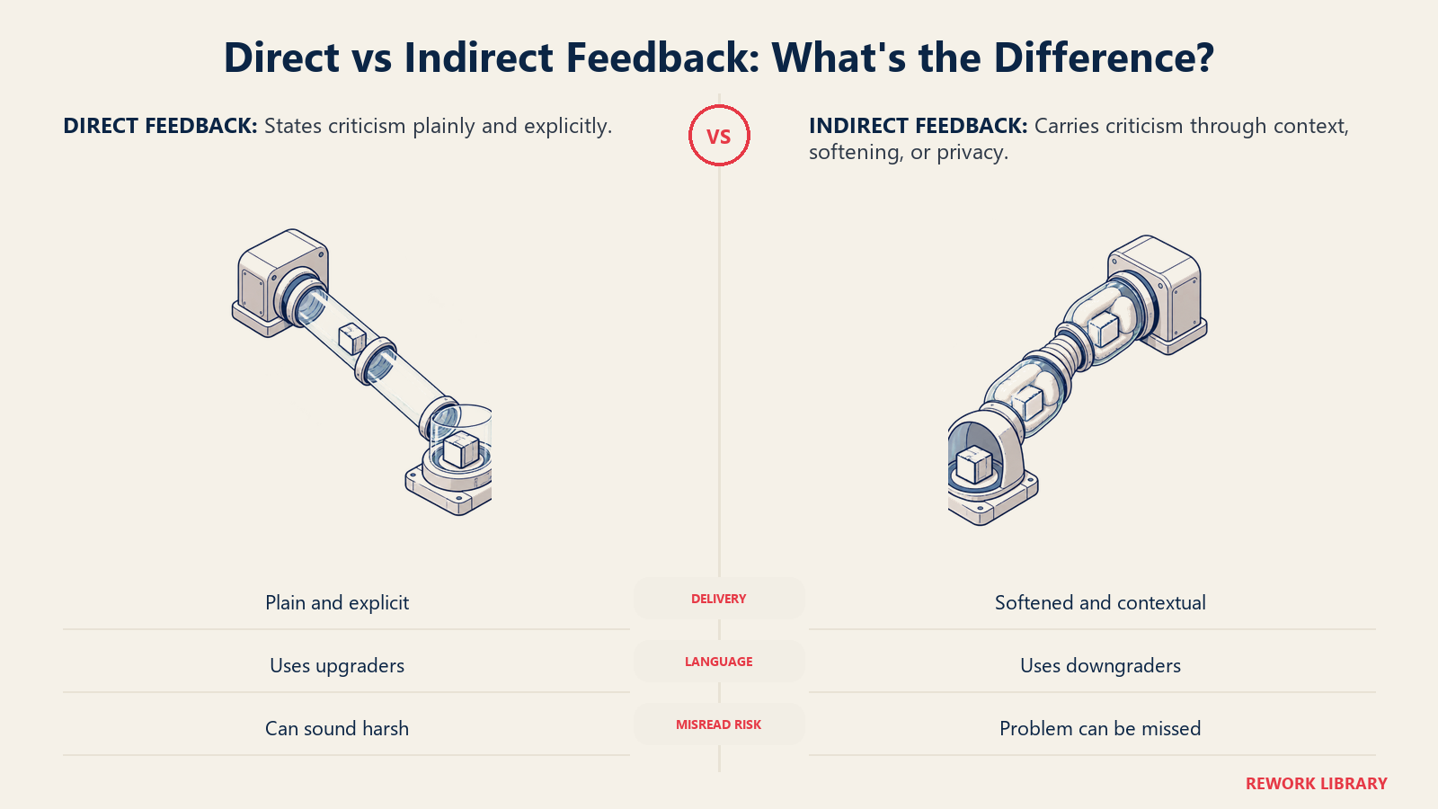 The same feedback token traveling through a straight clear channel versus a softened contextual channel