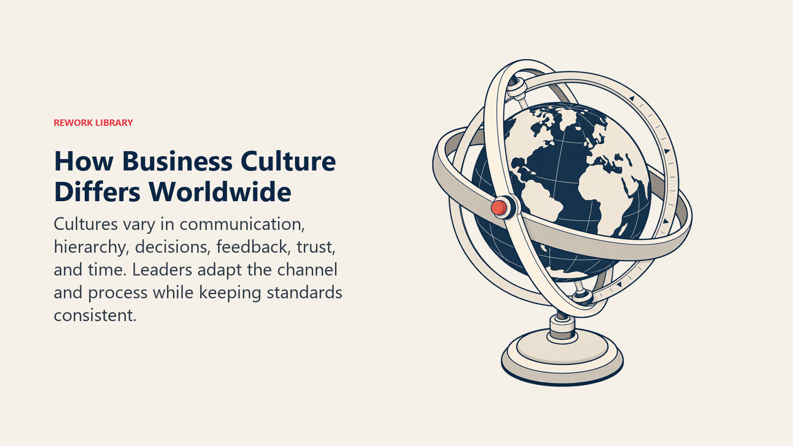 Global business culture differences shown as a world globe in an adjustable navigation gimbal