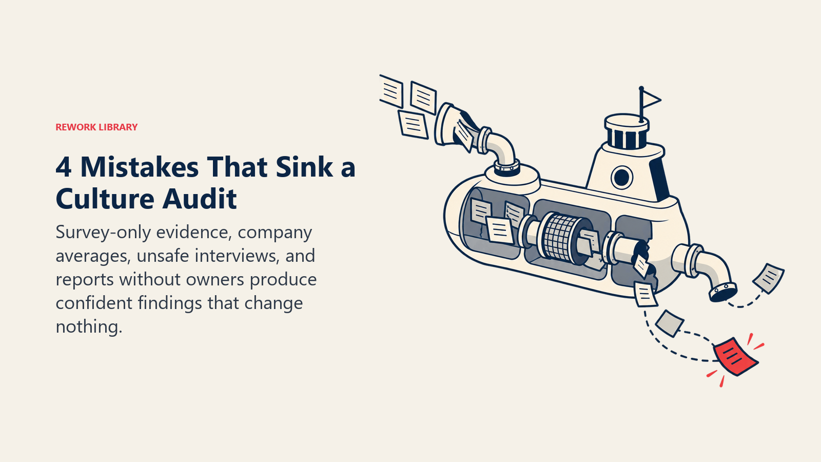 Four culture audit mistakes shown as evidence, averaging, safety, and ownership leaks