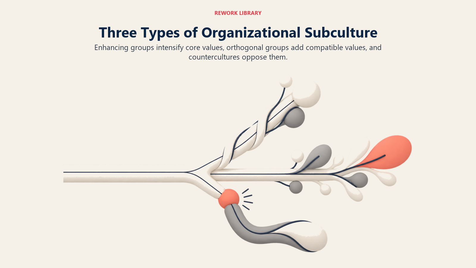 Enhancing, orthogonal, and countercultures shown as three branches related differently to shared values