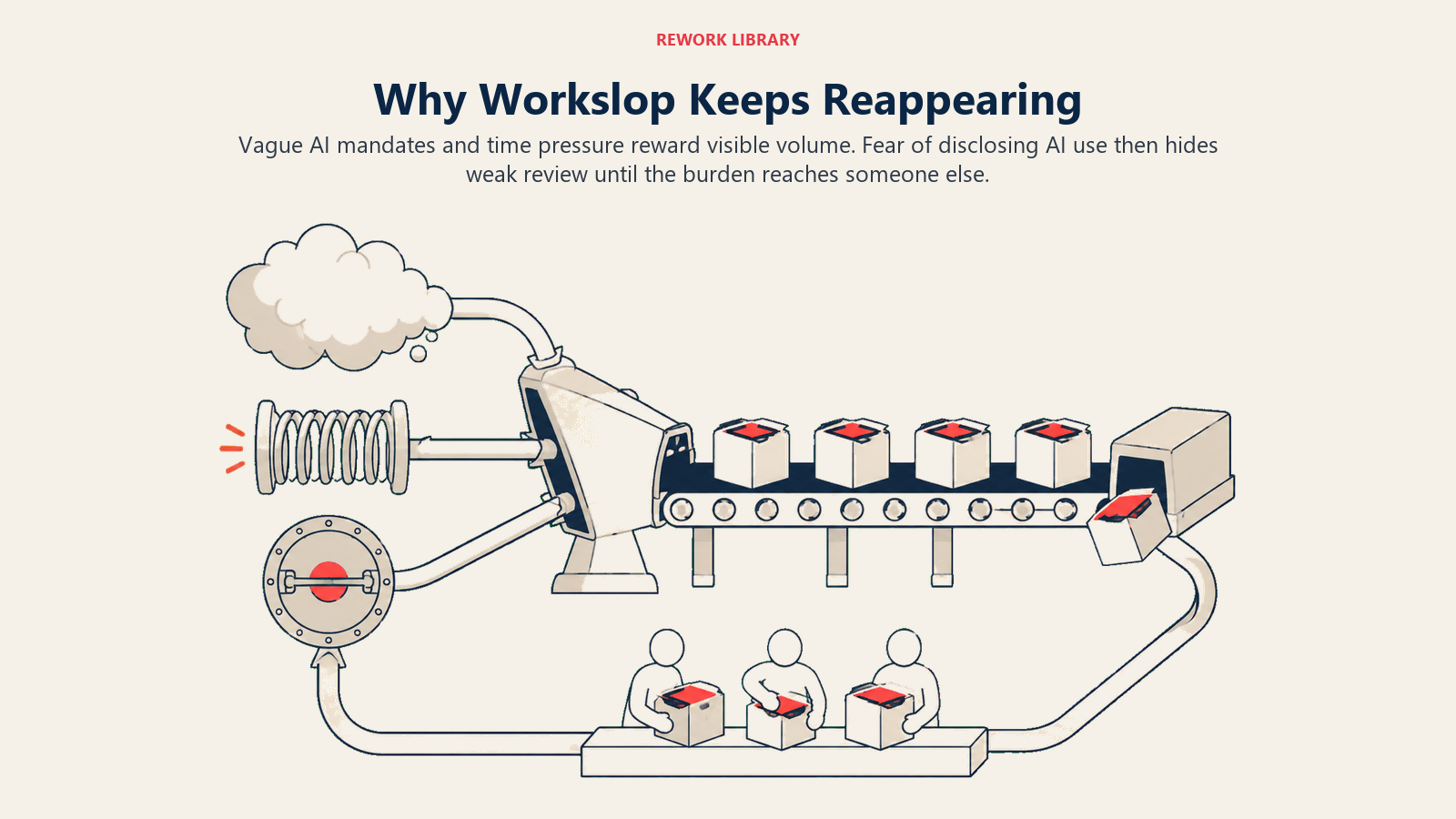 Vague AI mandates, time pressure, and hidden disclosure converging into repeated workslop handoffs