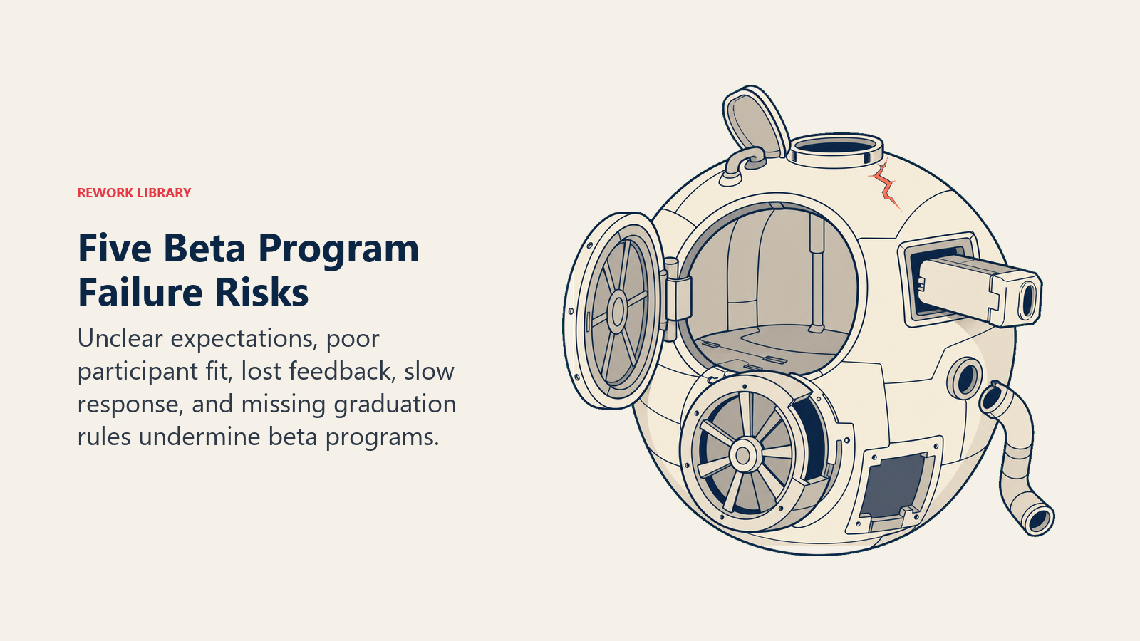 Five Beta Program Failure Risks: beta vessel with five visible stress points