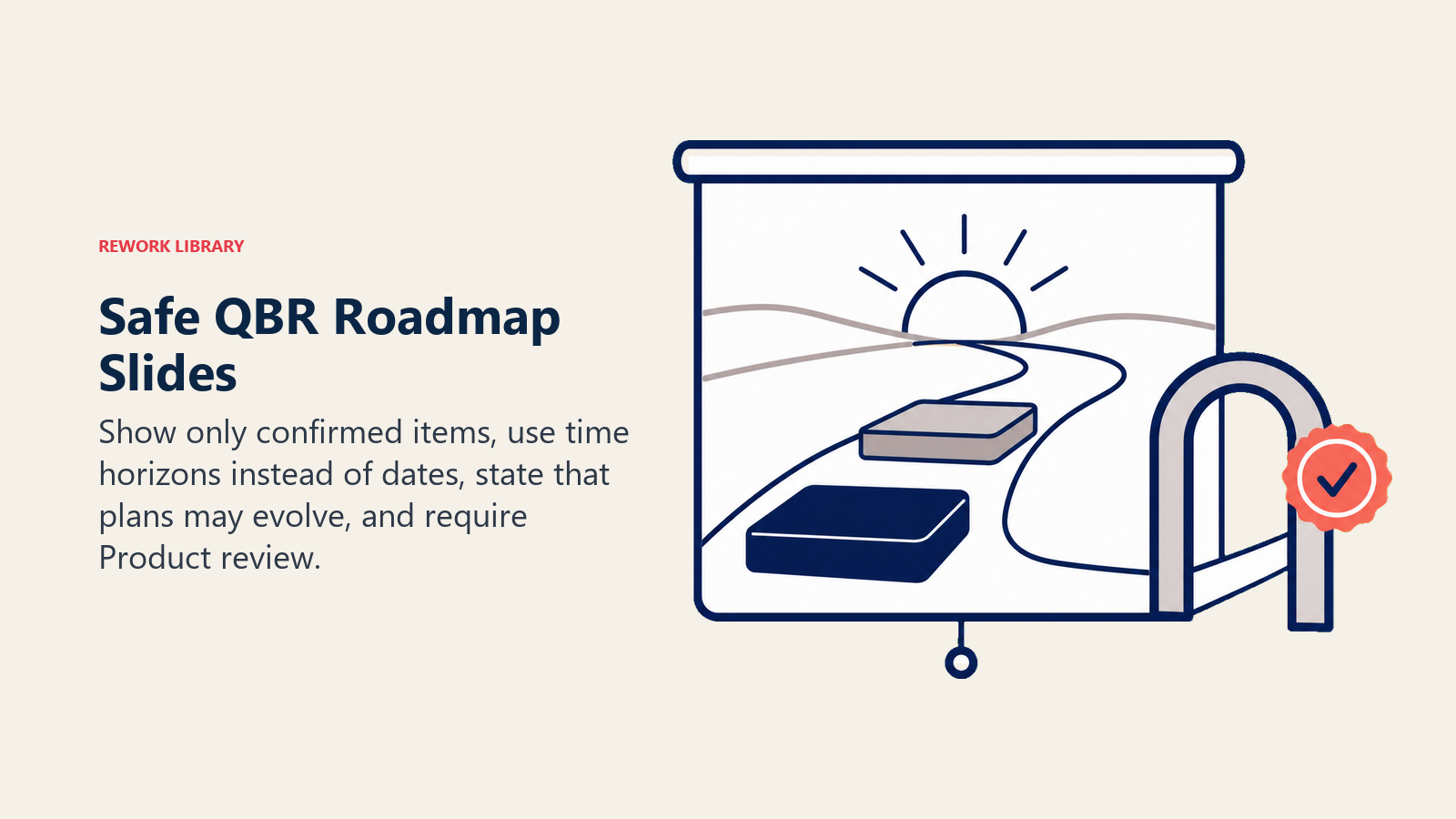 Safe QBR Roadmap Slides: presentation screen passing through approval gate