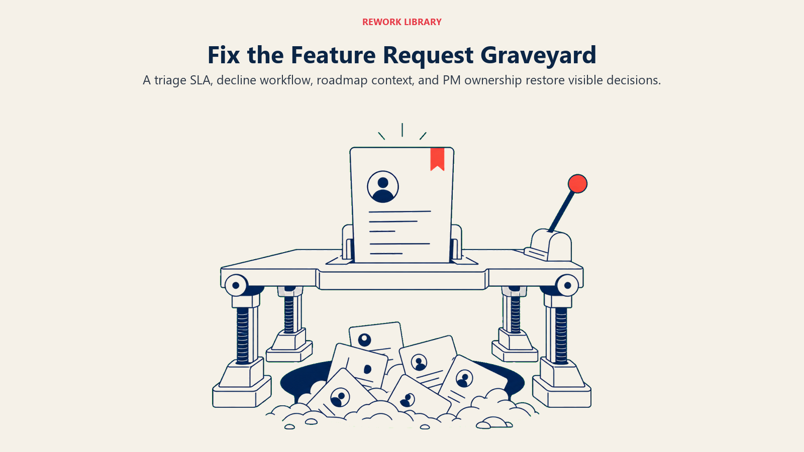 Fix the Feature Request Graveyard: four-part repair platform lifting buried request cards into daylight