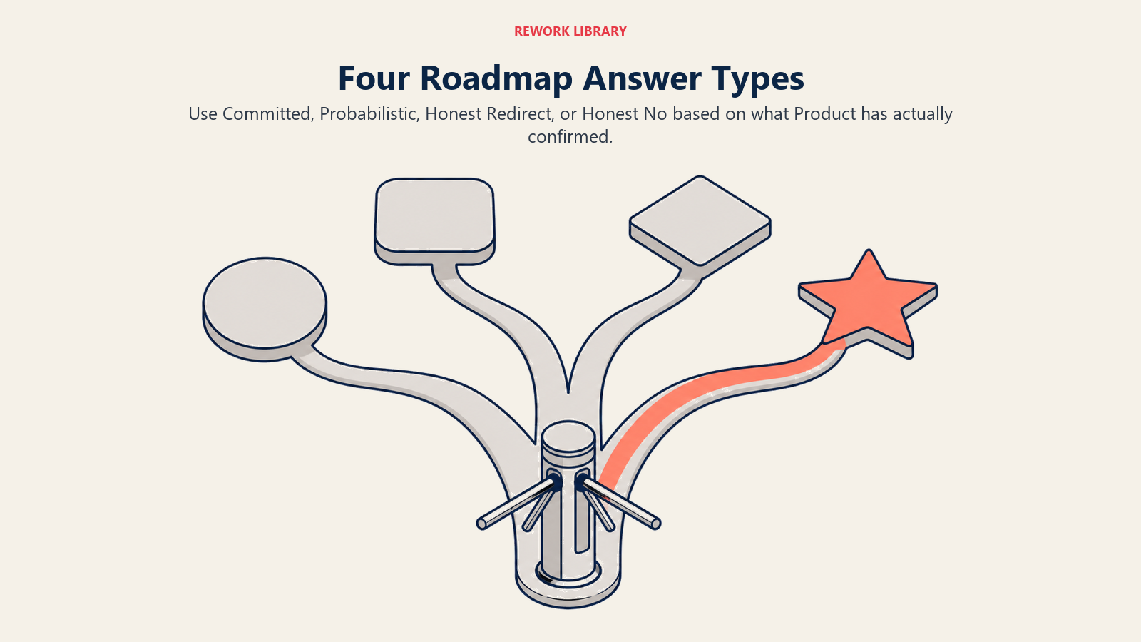 Four Roadmap Answer Types illustrated by four-way decision gate